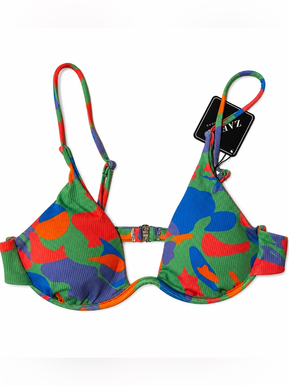 Zaful Blue, Green and Orange Abstract Ribbed Bikini Top